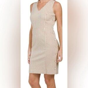 J. McLaughlin Paulson Dress White Tan Gingham Sleeveless Sheath Midi Buttons 8